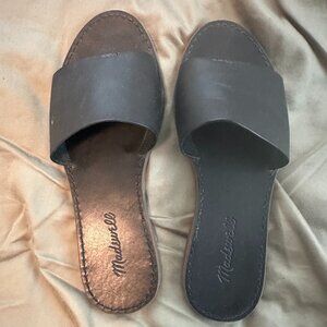 Madewell Boardwalk Post Slide Sandals – Black Leather – Size 6.5